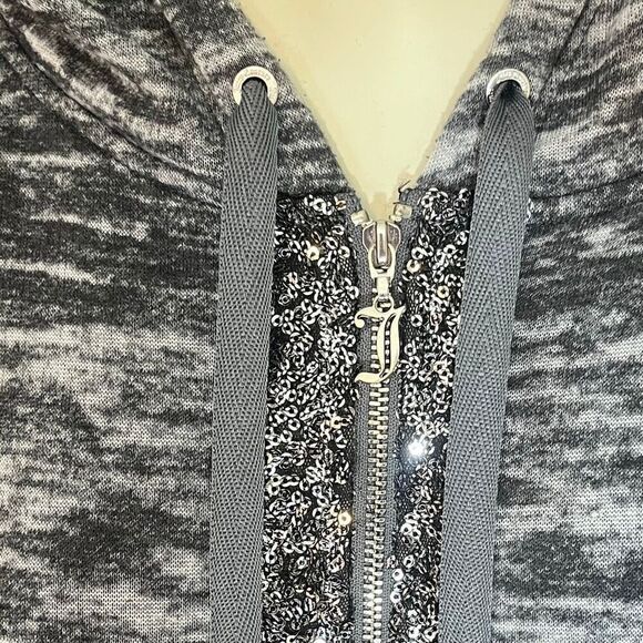 Juicy Couture Y2K Vintage Gray Sequins J Pull Tab Oversized Sweatshirt L - Picture 3 of 13